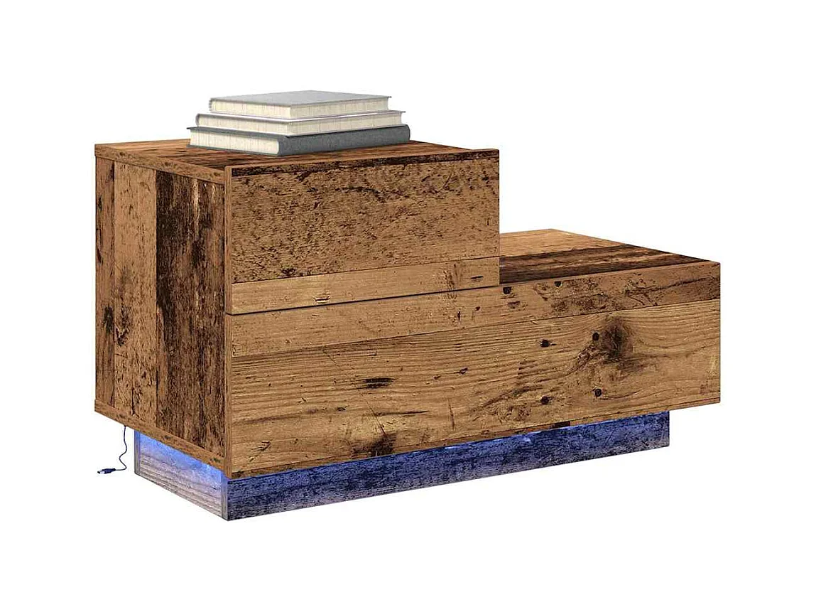 Nachttisch mit LED-Beleuchtung, Antikholz, 70 x 36 x 40,5 cm