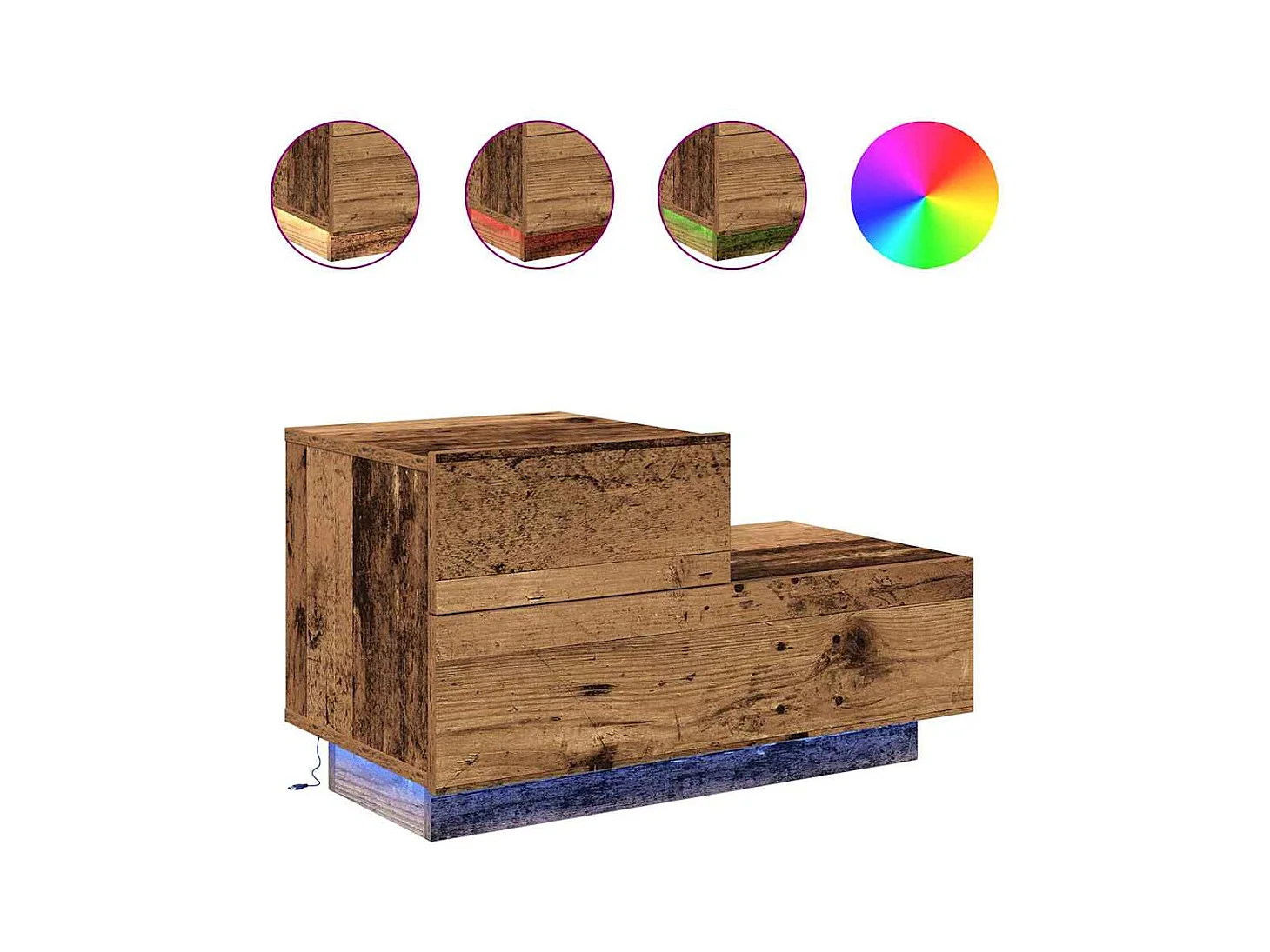 Nachttisch mit LED-Beleuchtung, Antikholz, 70 x 36 x 40,5 cm