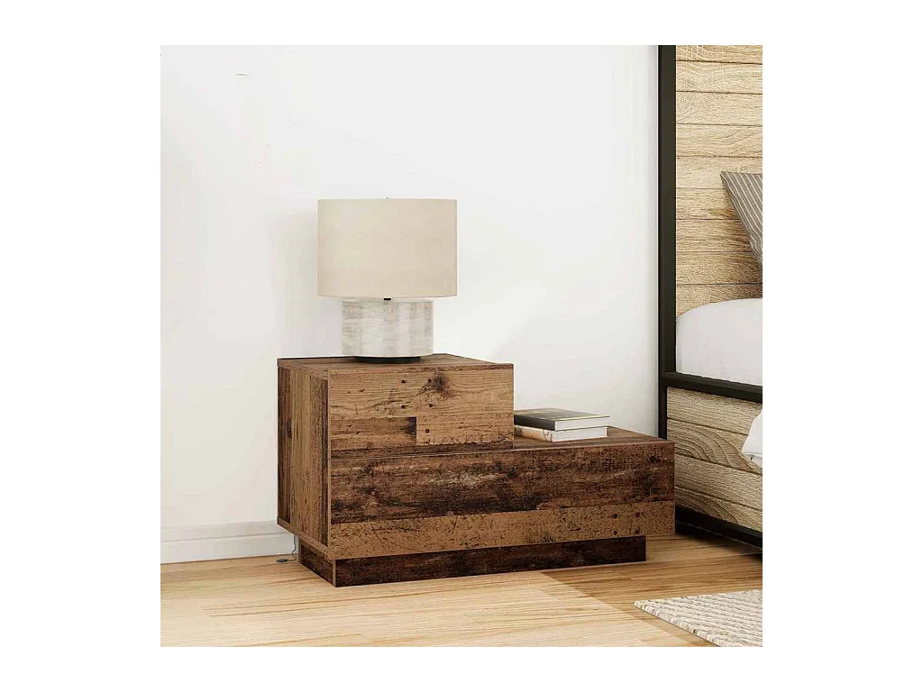 Nachtkastje met LED-verlichting antiek hout 70 x 36 x 40,5 cm