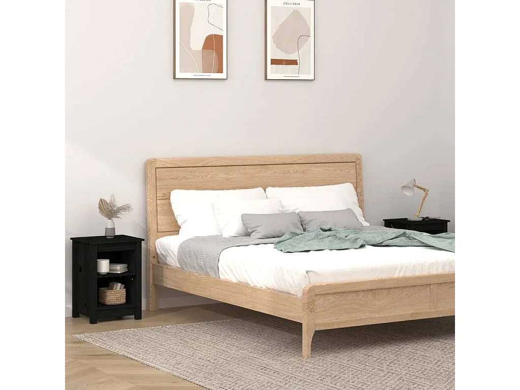 Tables de chevet 2 pcs Noir 40x35x55 cm Bois de pin solide
