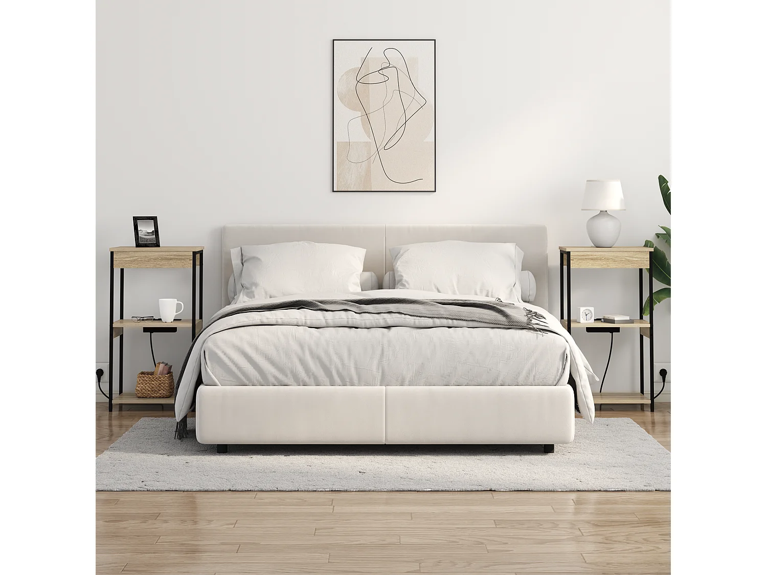 Table de nuit avec station de chargement Chêne sonoma