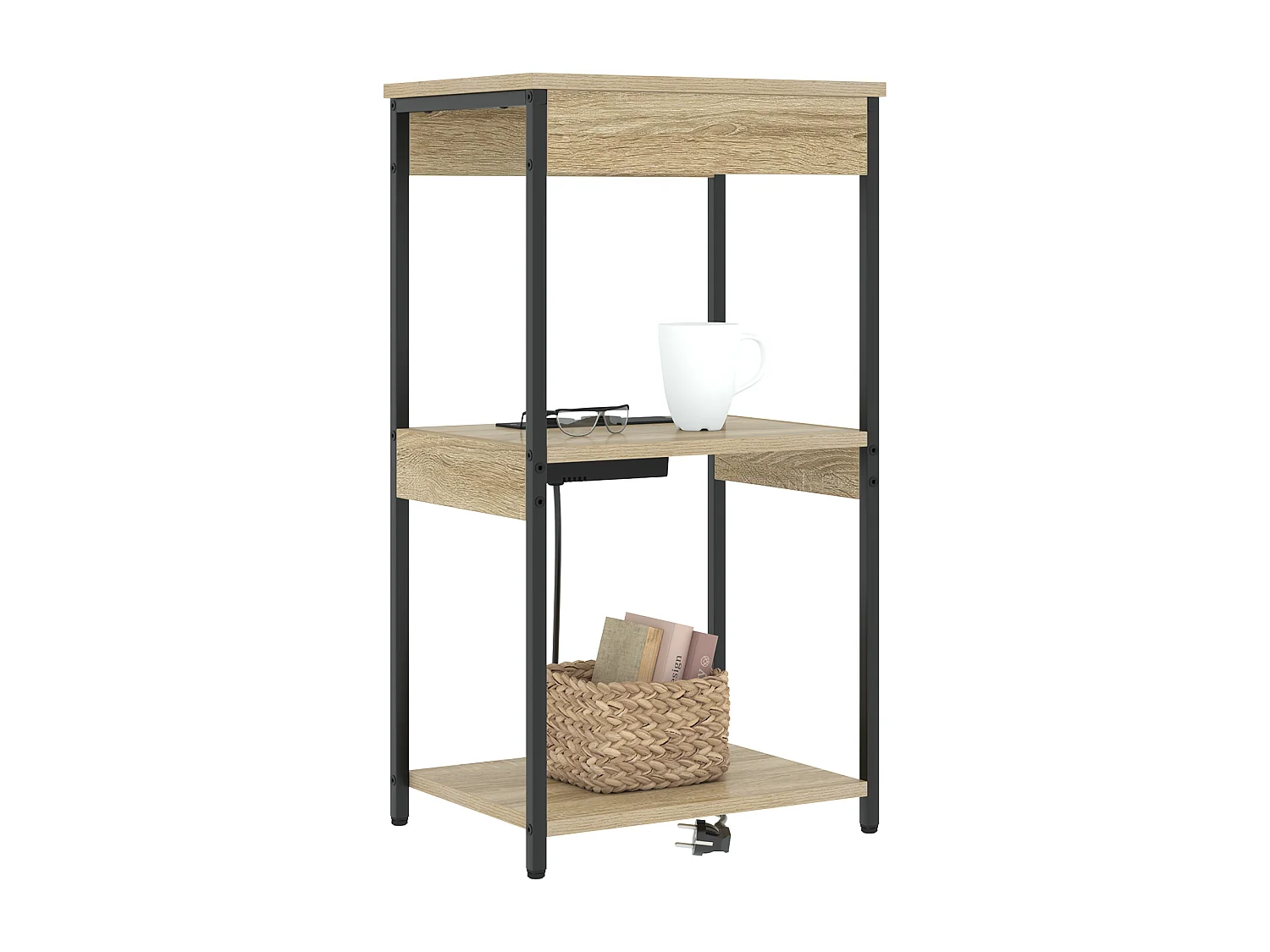 Table de nuit avec station de chargement Chêne sonoma