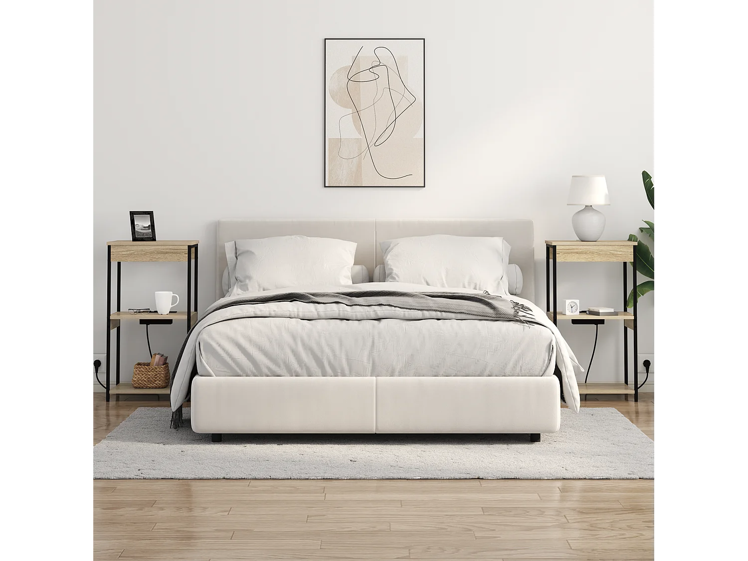 Table de nuit avec station de chargement Chêne sonoma