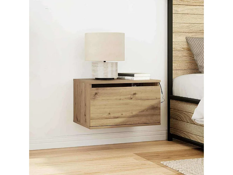 Comodini con luci LED 2 pezzi montati a parete in rovere artigianale