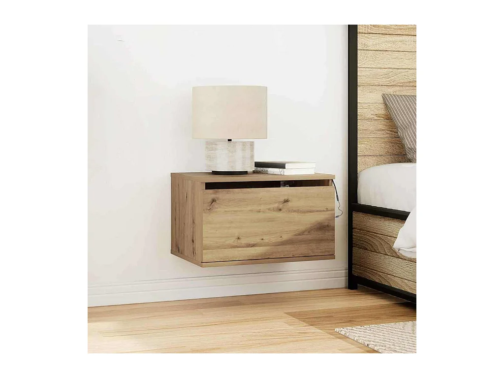 Comodini con luci LED 2 pezzi montati a parete in rovere artigianale