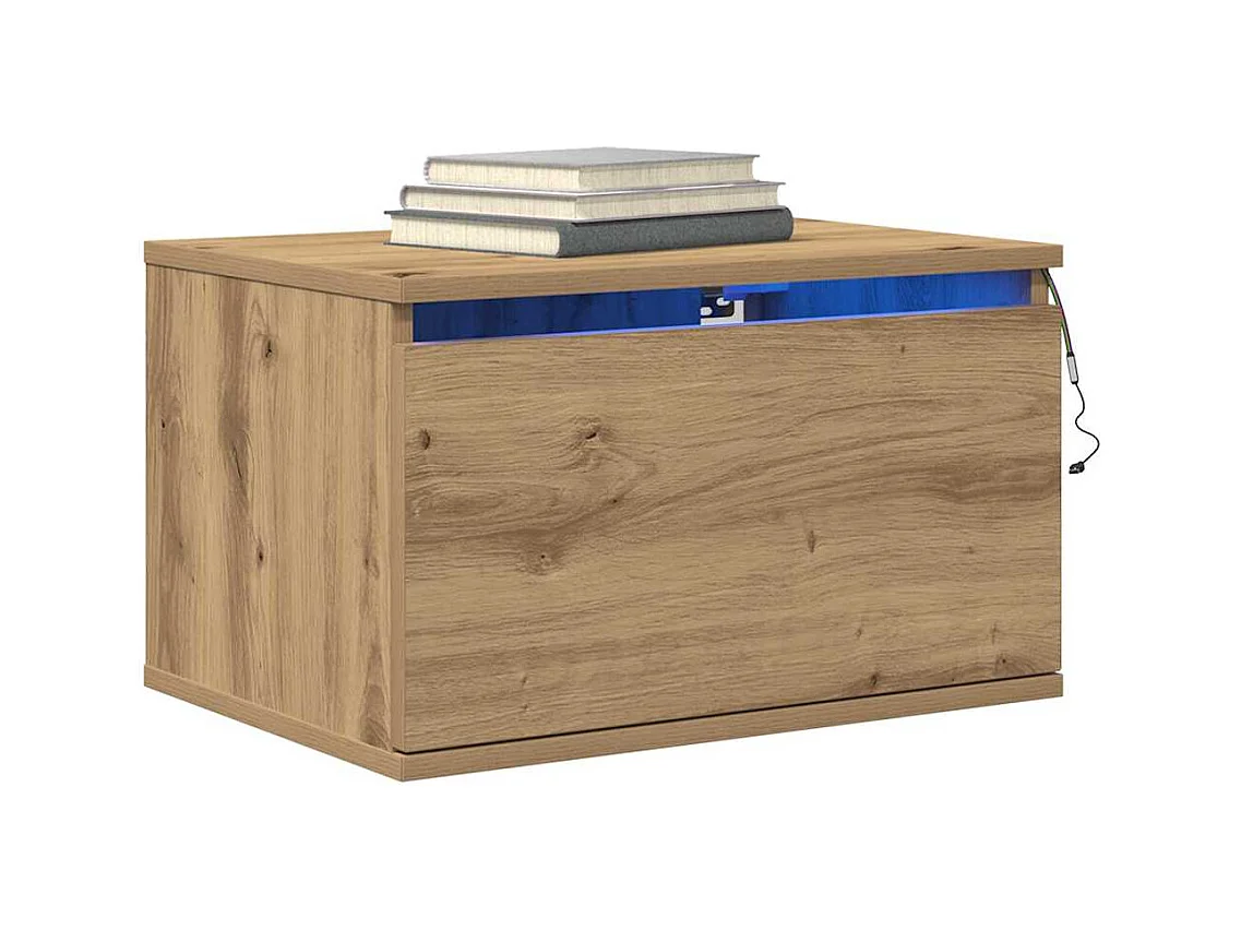 Comodini con luci LED 2 pezzi montati a parete in rovere artigianale