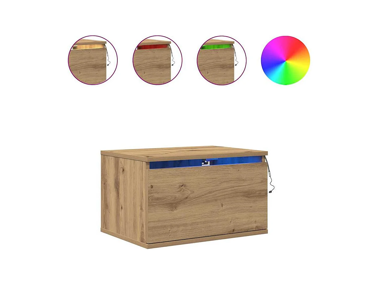 Comodini con luci LED 2 pezzi montati a parete in rovere artigianale