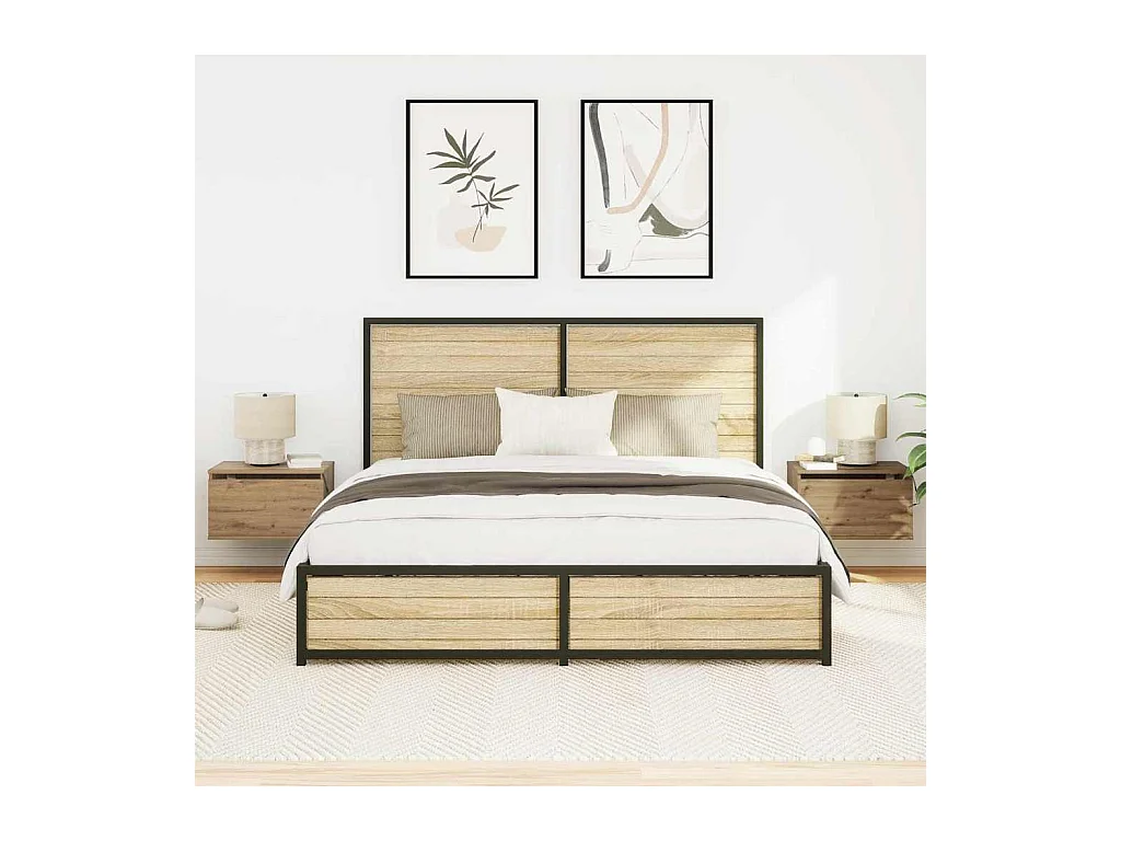 Comodini con luci LED 2 pezzi montati a parete in rovere artigianale