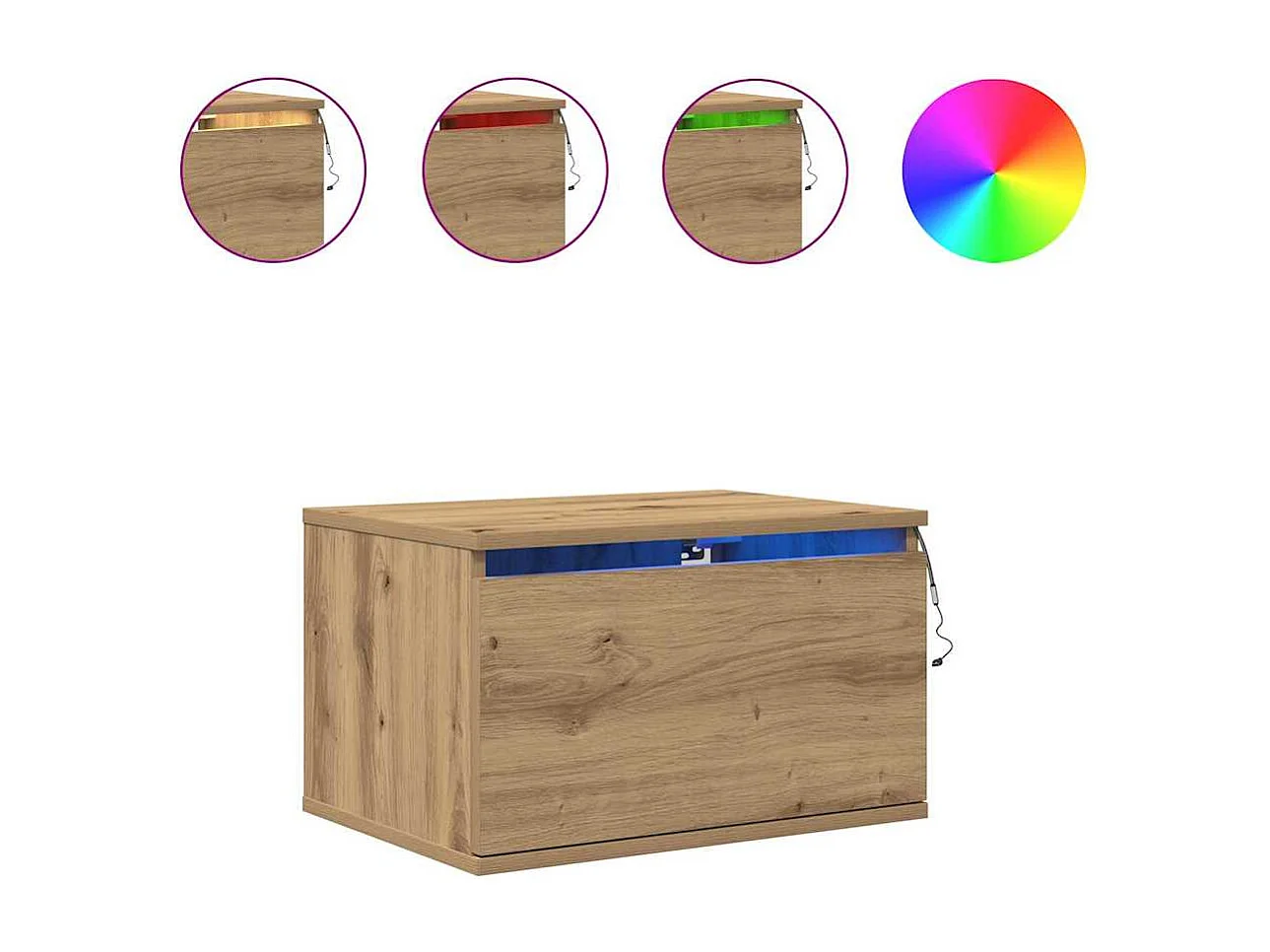 Armoires de chevet avec lumières LED 2 pièces murales en chêne artisan