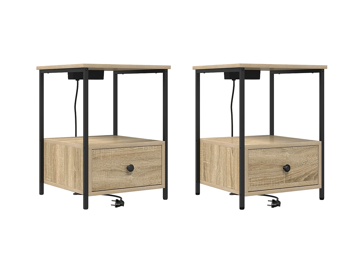 Table de nuit avec station de chargement 2 pcs Chêne sonoma
