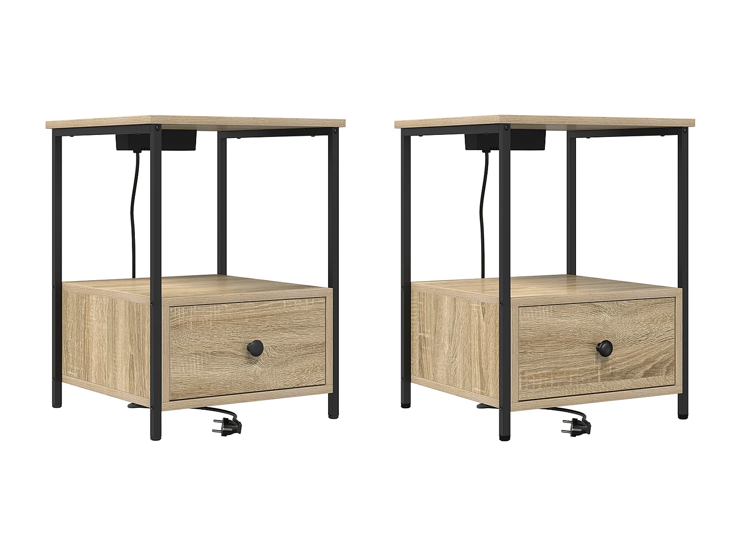 Table de nuit avec station de chargement 2 pcs Chêne sonoma