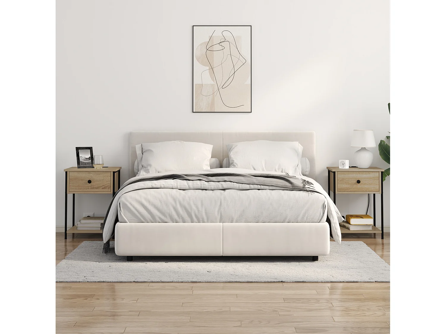 Table de nuit avec station de chargement 2 pcs Chêne sonoma