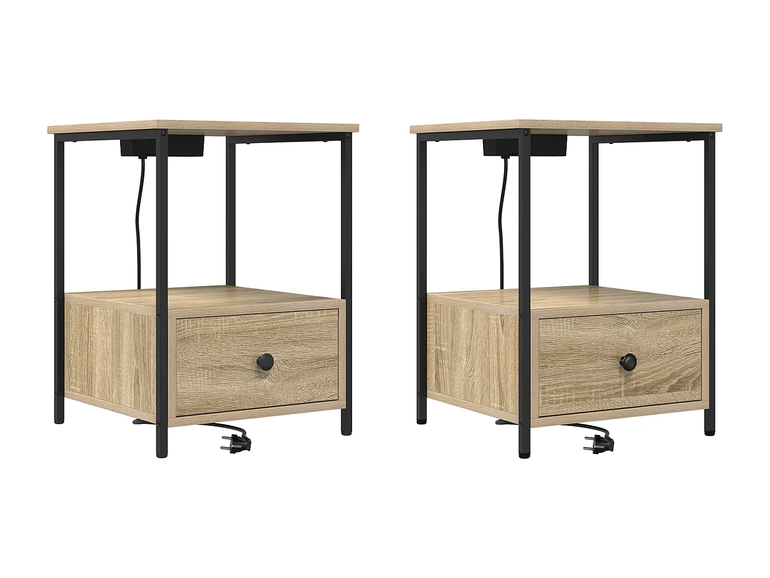 Table de nuit avec station de chargement 2 pcs Chêne sonoma