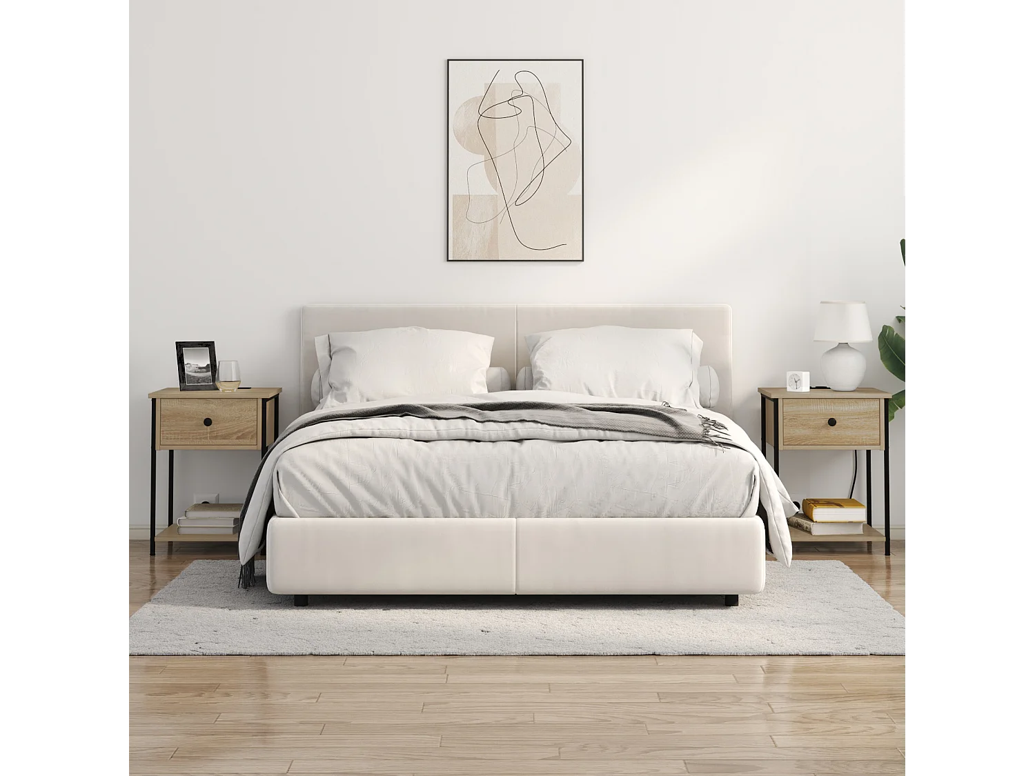 Table de nuit avec station de chargement 2 pcs Chêne sonoma