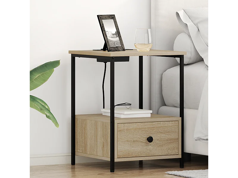 Table de nuit avec station de chargement 2 pcs Chêne sonoma