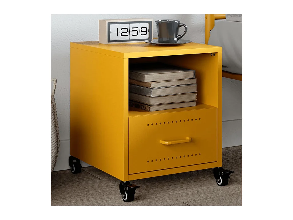 Table de chevet jaune moutarde 36x39x43,5 cm acier