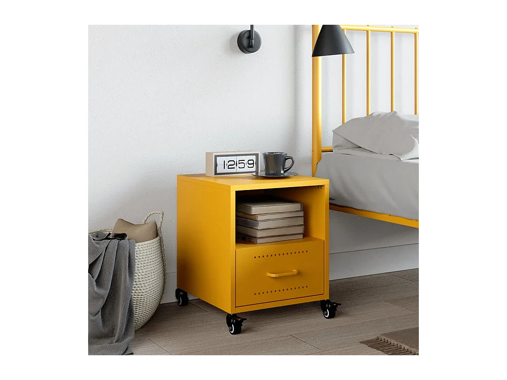 Table de chevet jaune moutarde 36x39x43,5 cm acier