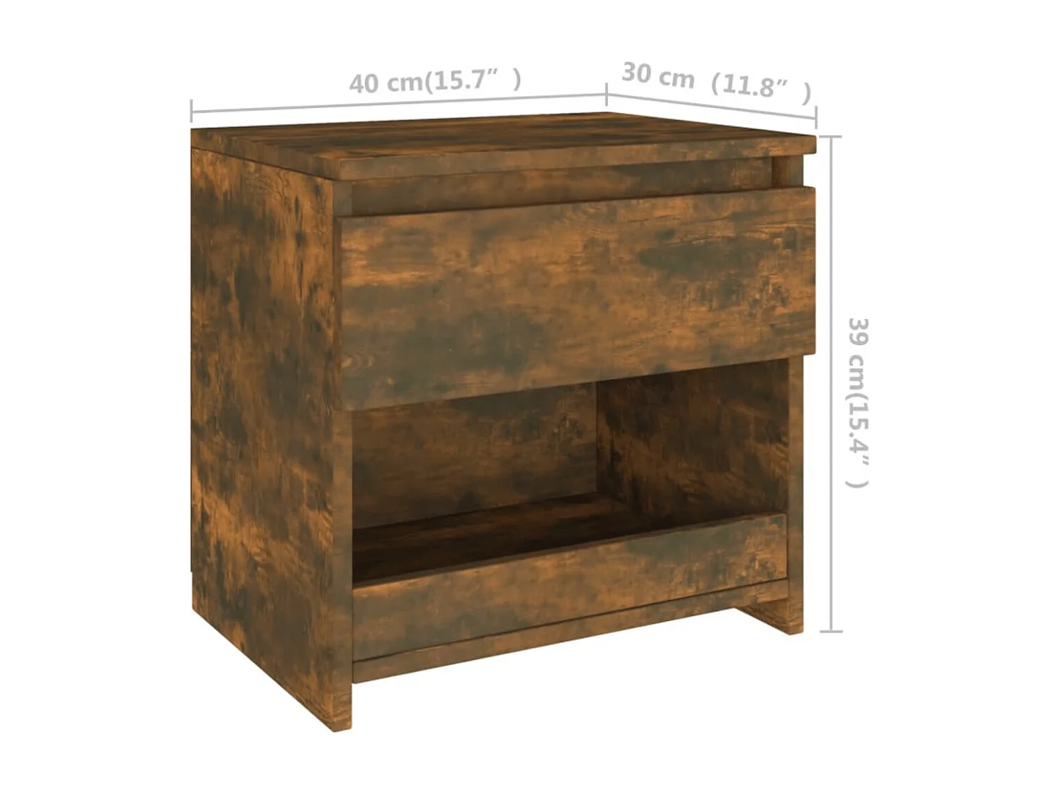 Nachtkastje van gerookt eikenhout 40x30x39 cm, bewerkt hout