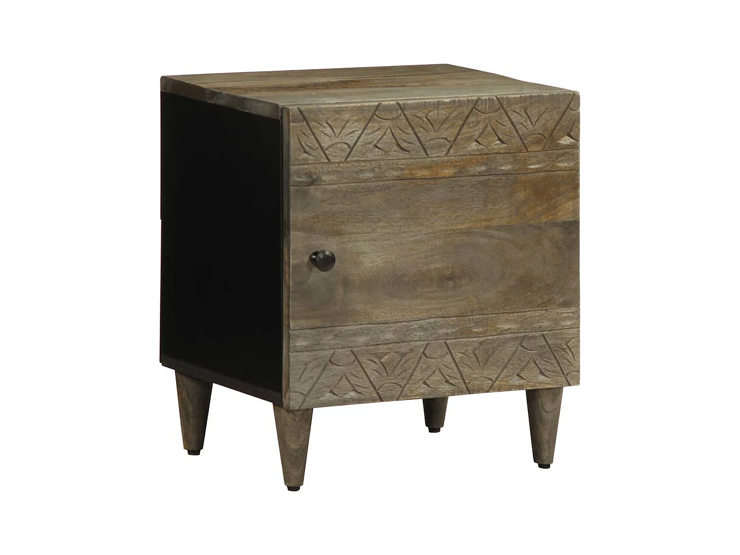 Comodino grigio chiaro 40x33x46 cm in legno massello di mango