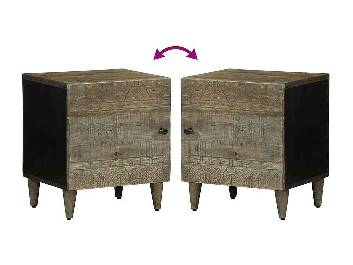 Comodino grigio chiaro 40x33x46 cm in legno massello di mango