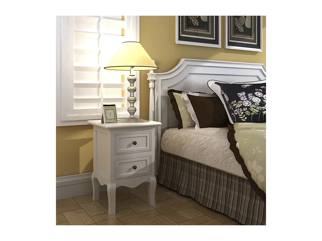 Table de chevet avec 2 tiroirs MDF Blanc