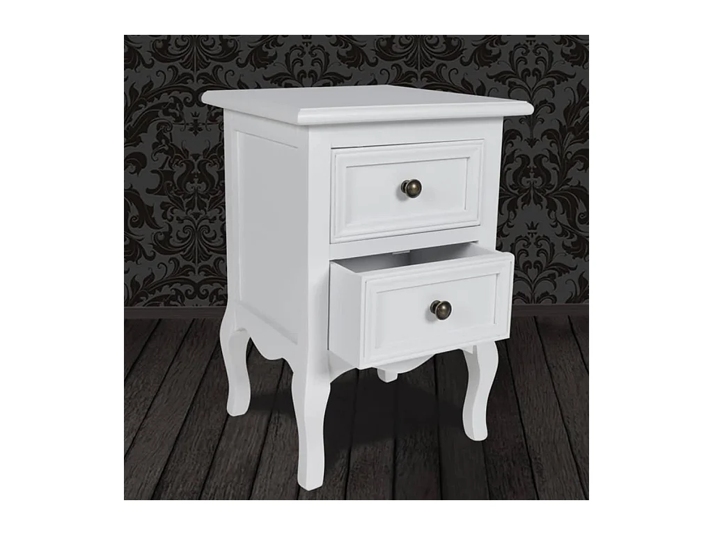 Table de chevet avec 2 tiroirs MDF Blanc