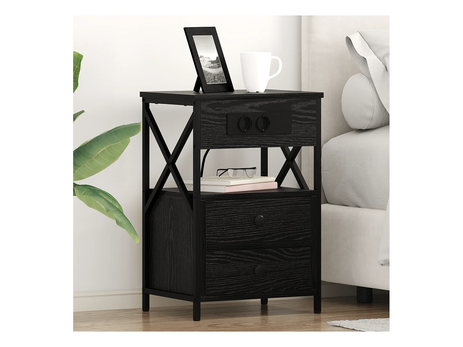 Cabinet de chevet avec tiroir 2 pcs Chêne noir 40 x 31 x 60 cm