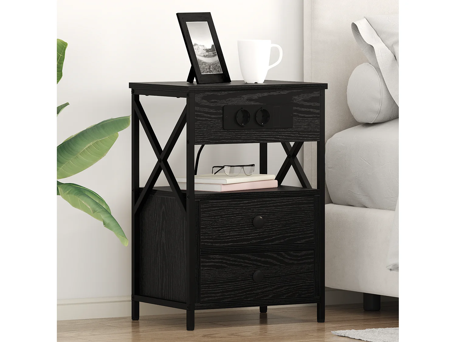 Cabinet de chevet avec tiroir 2 pcs Chêne noir 40 x 31 x 60 cm