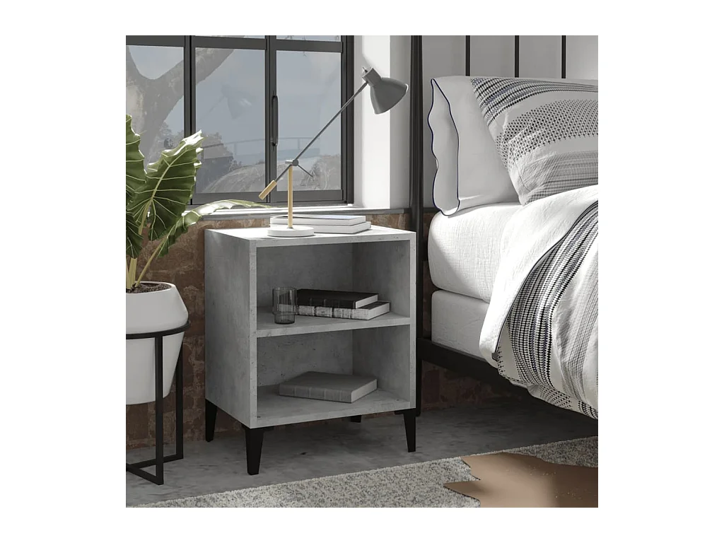 Table de chevet avec pieds en métal gris béton 40x30x50 cm