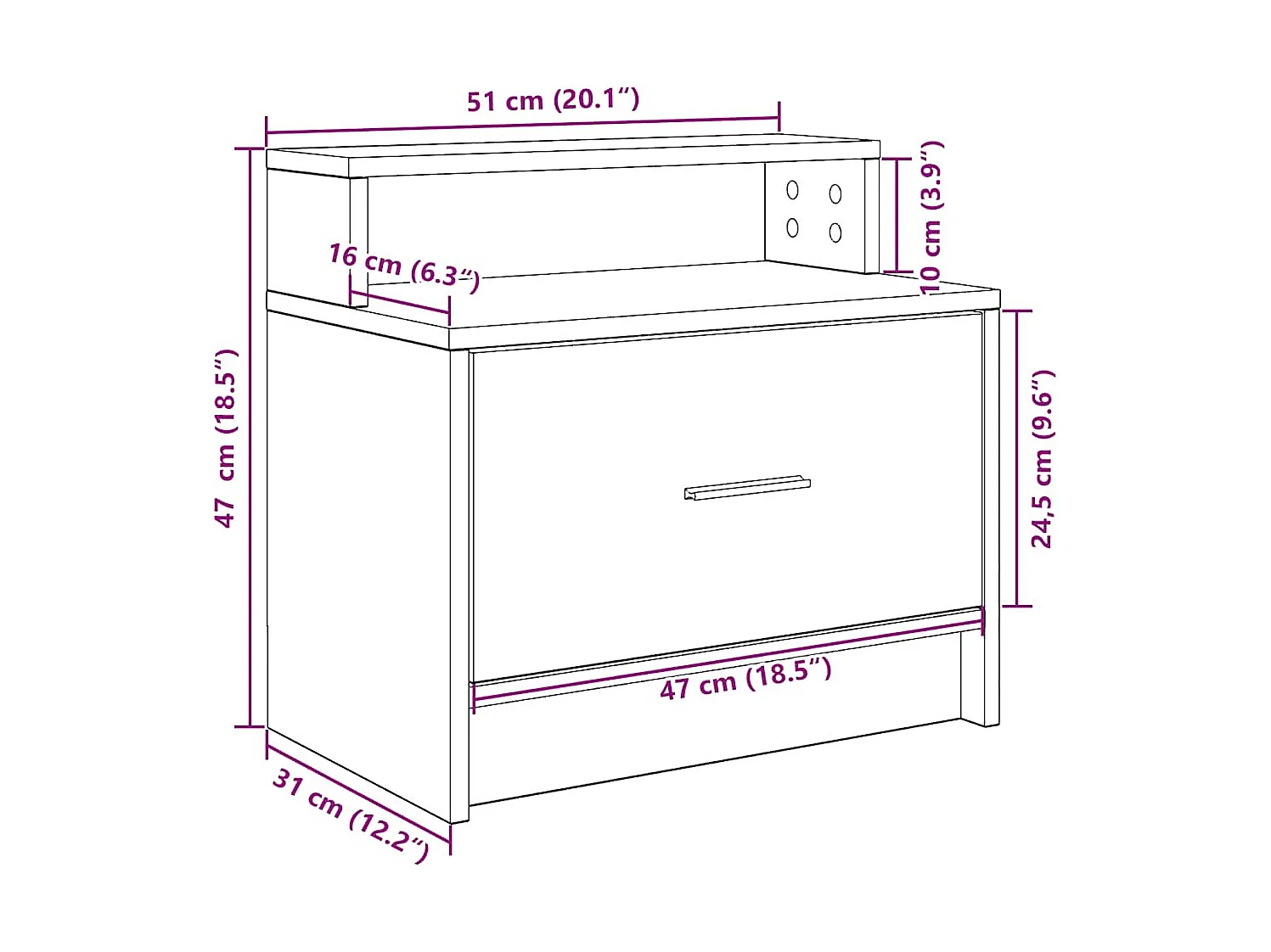 Comodino con cassetto bianco 51x31x47 cm