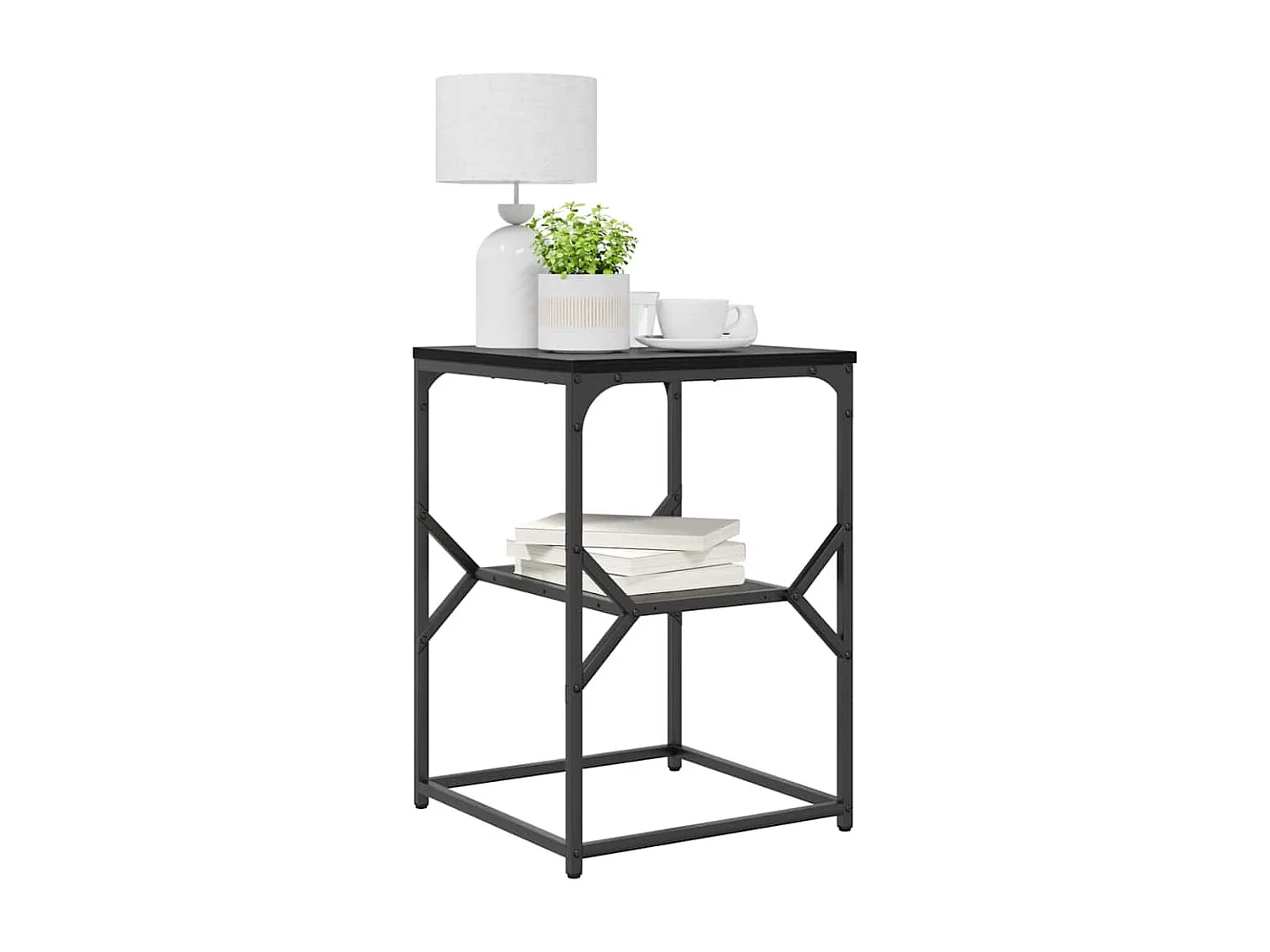 Tavolino laterale in rovere nero 41x40x60 cm in legno ricostituito