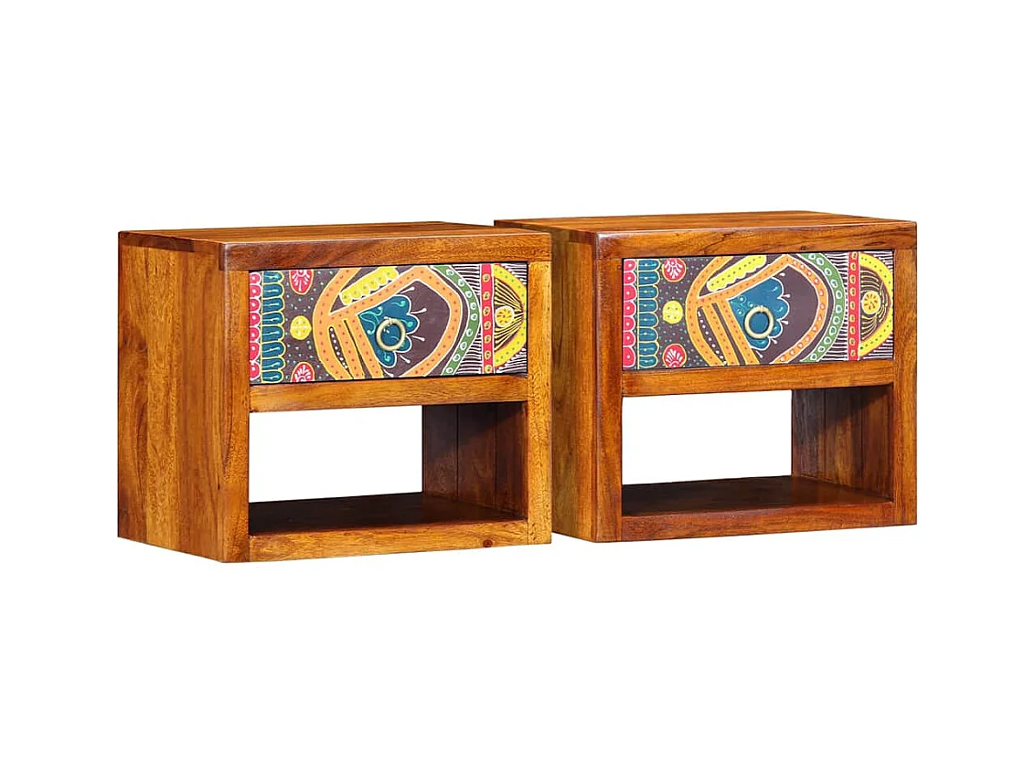 Comodini 2 pezzi 40x35x35 cm in legno massello di acacia