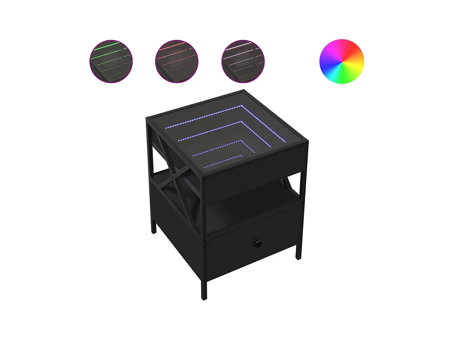 Table de chevet avec LED infini noir 40x40x51 cm