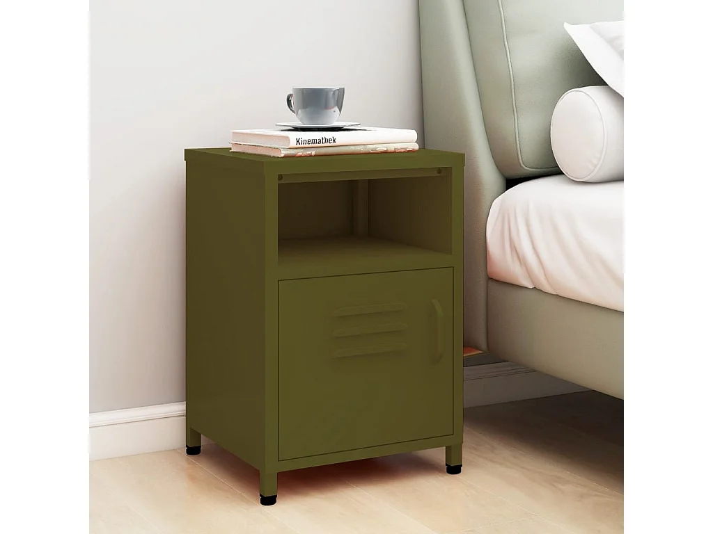 Comodino Verde Oliva 35x35x51 cm Acciaio