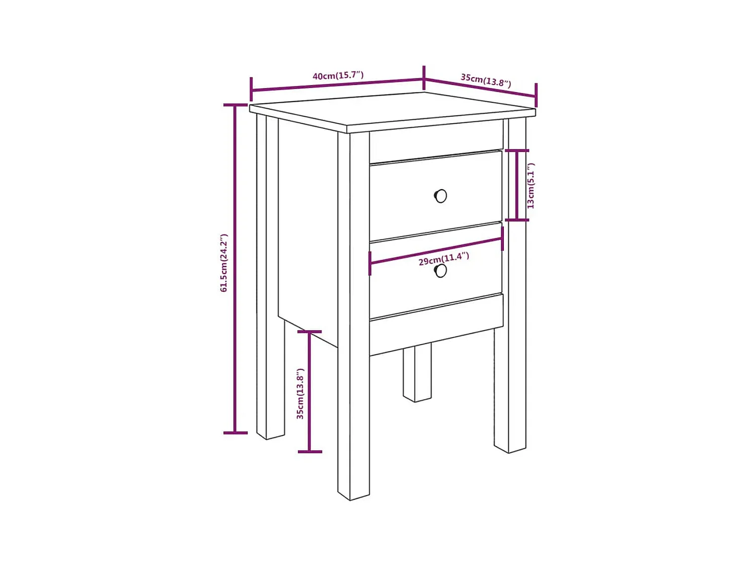 Nachtkastjes 2 stuks Zwart 40x35x61,5 cm Massief grenenhout