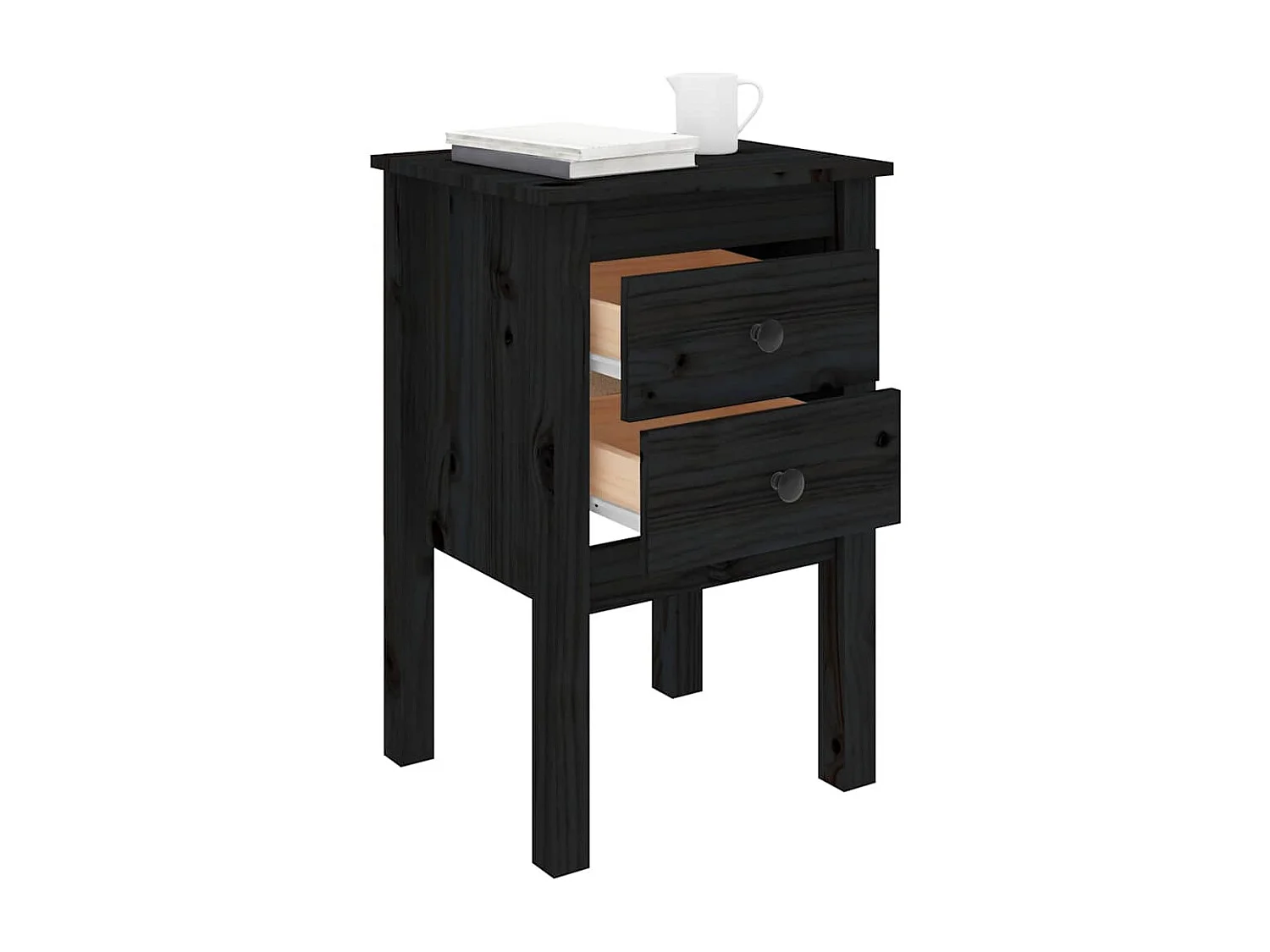 Tables de chevet 2 pcs Noir 40x35x61,5 cm Bois de pin massif