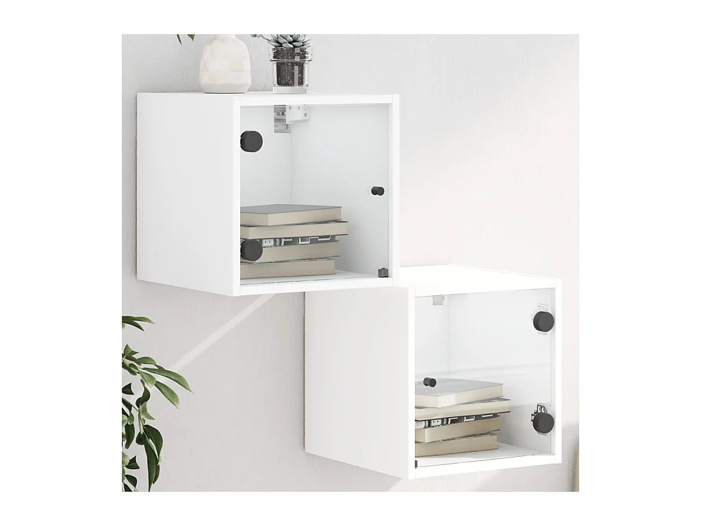 Tables de chevet avec portes en verre 2 pcs blanc 35x37x35 cm