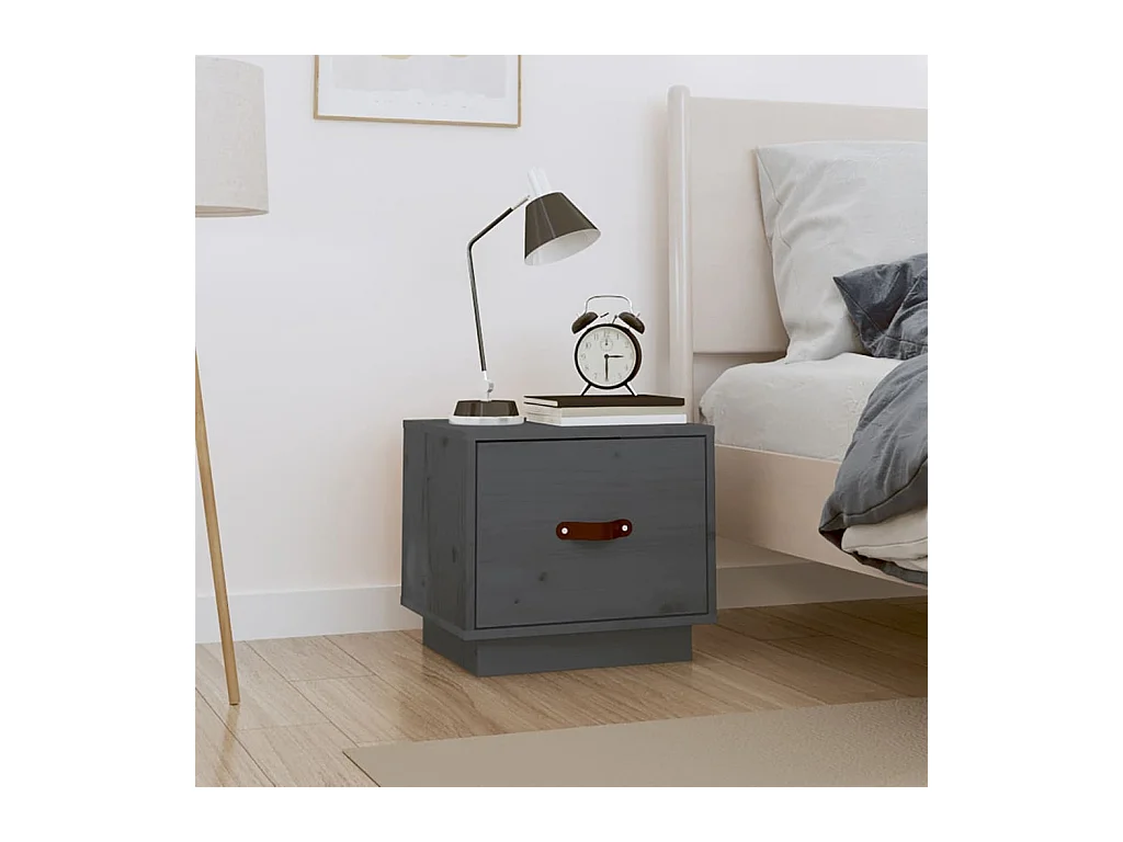Comodino Grigio 40x34x35 cm Legno massello di pino