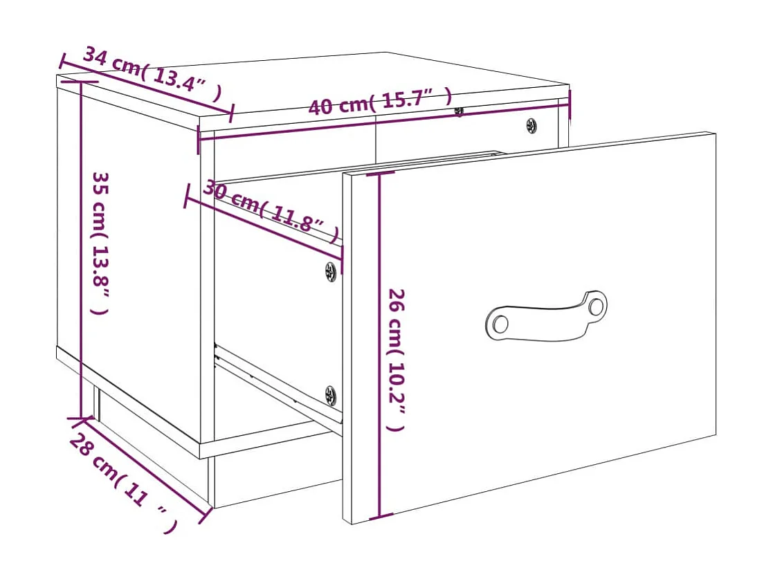 Comodino Grigio 40x34x35 cm Legno massello di pino