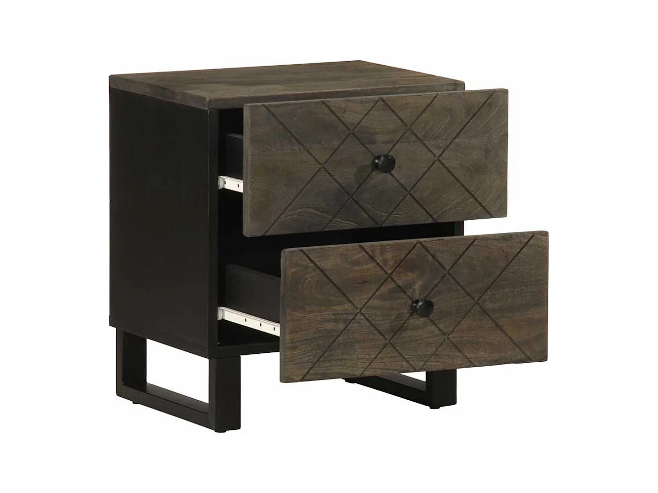 Table de chevet noir 40x33x46 cm bois de manguier solide