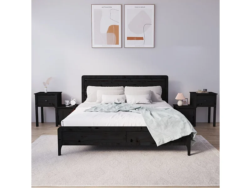 Nachtkastjes 2 stuks Zwart 79,5x38x65,5 cm Massief grenenhout
