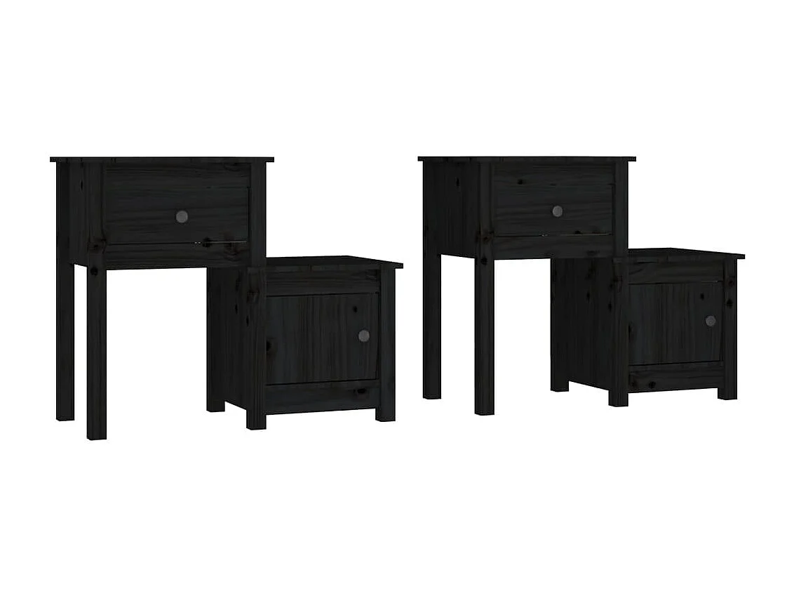 Comodini 2 pz Nero 79,5x38x65,5 cm Legno massello di pino
