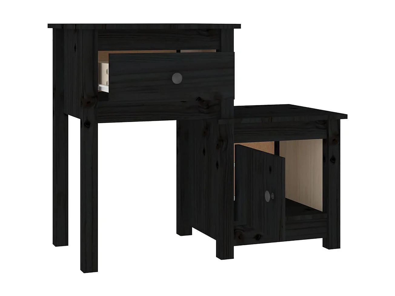 Comodini 2 pz Nero 79,5x38x65,5 cm Legno massello di pino