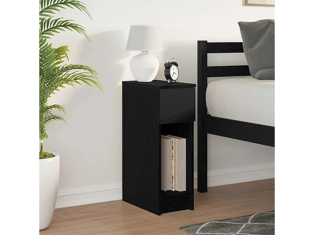 Table de chevet avec tiroir chêne noir 20x36x60 cm
