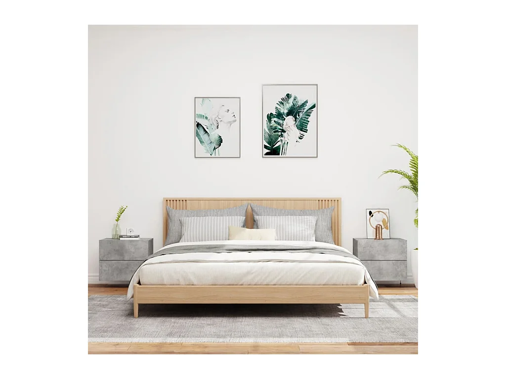 Wandnachtkastjes met LED-verlichting 2 stuks betongrijs