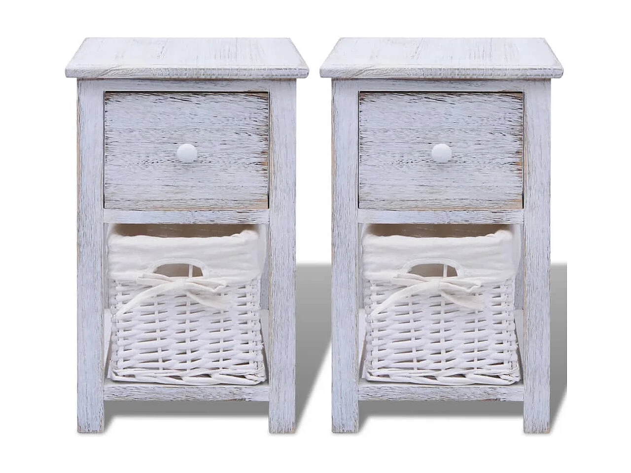 Comodino 2 pezzi, legno bianco