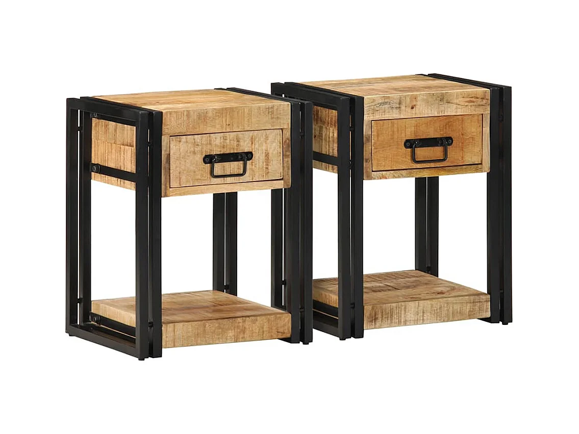 Tables de chevet 2 pcs 40x35x50 cm bois de manguier massif brut