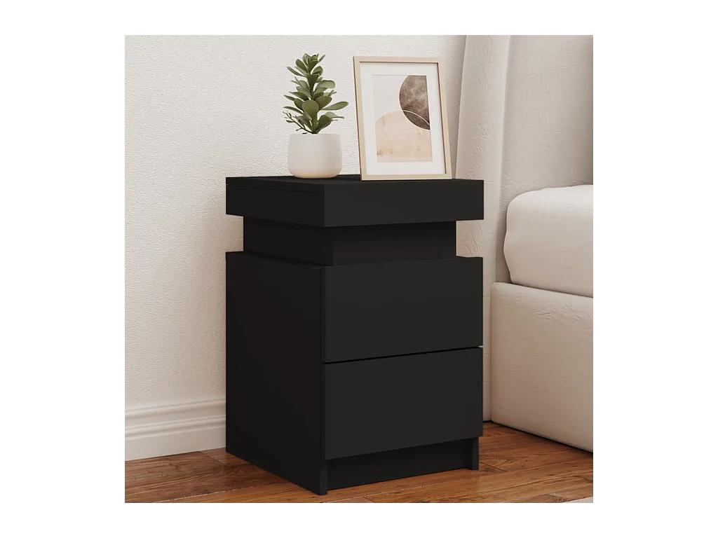 Tables de chevet avec lumières LED 2 pcs noir 35x39x55 cm