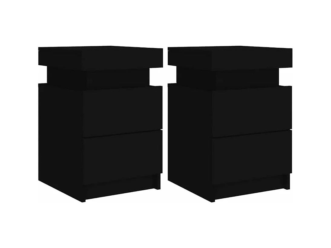 Tables de chevet avec lumières LED 2 pcs noir 35x39x55 cm