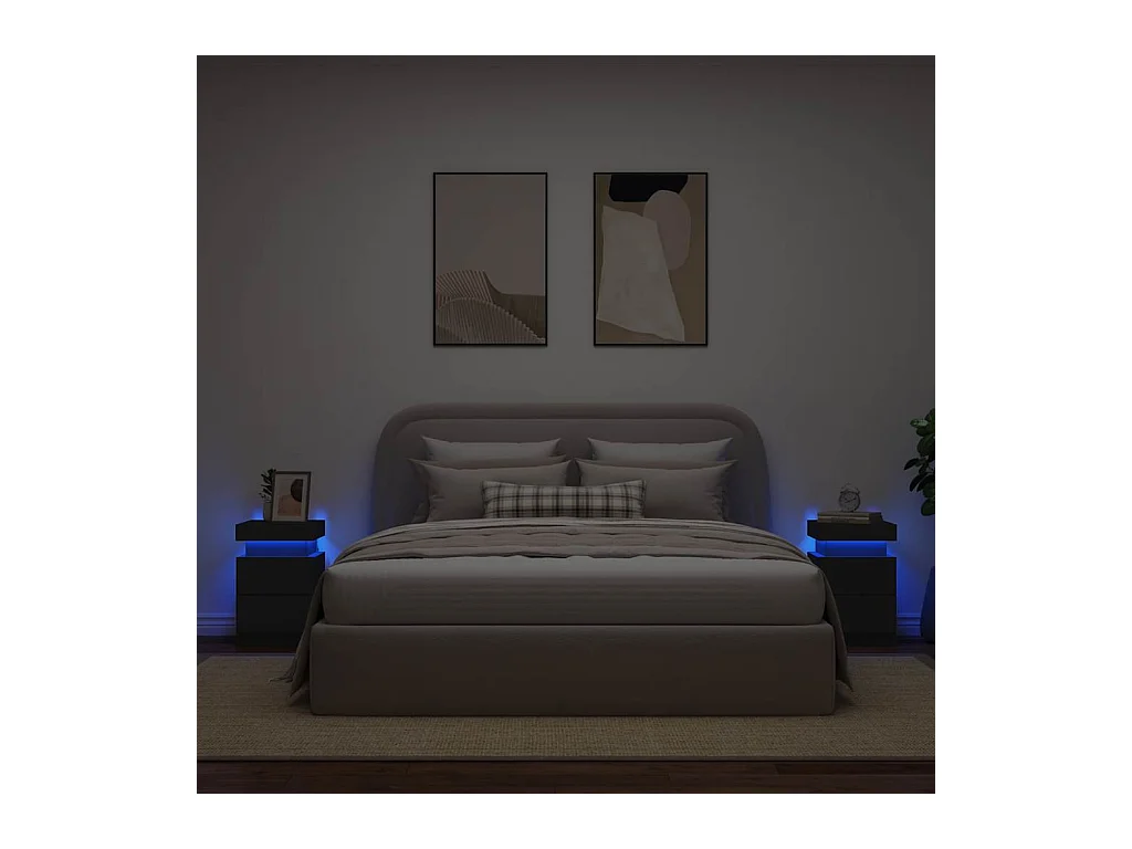 Tables de chevet avec lumières LED 2 pcs noir 35x39x55 cm
